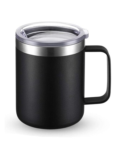 Arabest Insulated Coffee Mug, Vacuum Coffee Cup with Sliding Lid, Double Wall Stainless Steel Travel Mug with Handle, Coffee Travel Tumbler Cup (Black, 12 oz)