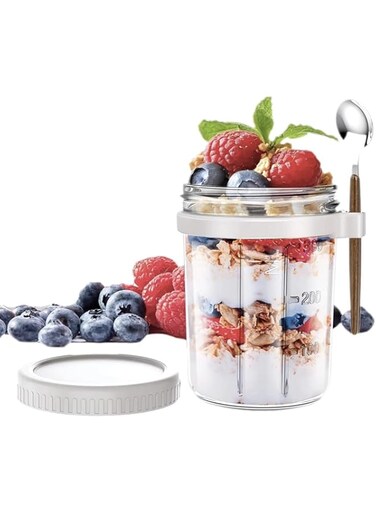 BananaHome Overnight Oats Containers with lids and spoon of Mason Jars,12 oz Capacity Airtight Container with Measurement Marks, Reusable On The Go