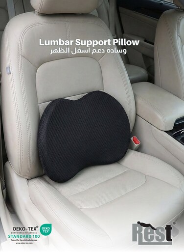 Lowerback Soft Lumbar Support Pillow for Driving Seat Orthopedic Memory Foam Lumbar Pillow for Lower Back Pain Relief, Lumbar Support Cushion for Car Seat, Office Chair with Skin-friendly 3D mesh Cover and Dual Adjustable Straps 46x34x10cm