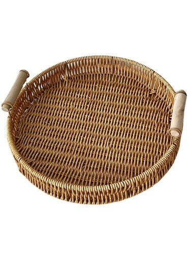 Household Rattan Fruit Tray Hand-Woven Bread Basket Storage Basket 24.5*4