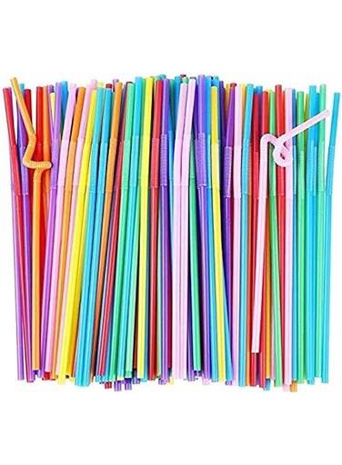 100Pcs Multicolor Plastic Straw Flexible Bendable Straw Drinking Straws