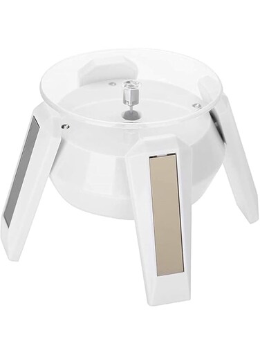 eWINNER Solar Powered 360 Degrees Rotating Turntable Watch Phone Jewelry Display Stand with LED Light (White)