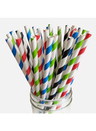 Creative Converting Assorted Colors Striped Paper Straws, 100-Piece