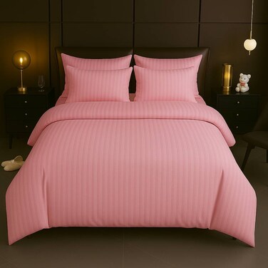 MAXQON 6-Piece Duvet Cover Set &ndash;King Size, Includes 1 Duvet Cover(220x240cm), 1 Fitted Sheet(180x200+30cm) 4 Pillowcases(53x75cm), Color Pink