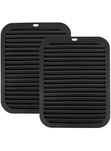 Azonee Silicone Trivets Mats, Heat Resistant Hot Pads for Kitchen Counter, Spoon Rest, Coasters, Multi-Purpose Drying Trivet Mat (2 Pack, Black)