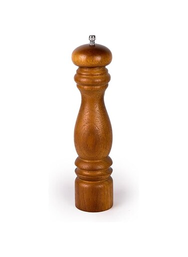Acacia Wooden Pepper Grinder - 10" Large Manual Pepper Mill   Elegant and Functional Kitchen Tool   Dimensions: 6x6x25.4 cm   Ideal for Effortlessly Grinding Fresh Spices to Enhance Your Dishes
