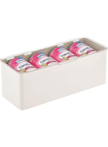 4basix Plastic Kitchen Pantry and Fridge Storage Organizer Box Containers with Hinged Lid for Shelves or Cabinets, Holds Food, Snacks, Drinks, Seasoning, Condiments, Utensils, Cream/Clear