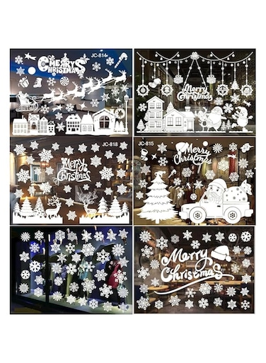 Christmas Window Clings, White Snowflakes Christmas Theme Festival stickers (6 Sheets)，Reusable electrostatic window sticker，Santa &amp; Christmas Reindeer Stickers，for Christmas Decoration Ornaments&hellip;
