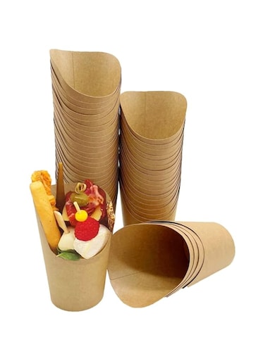 KINGZHUO Disposale Take-out Party Frozen Dessert Supplies Baking Cakes Egg Waffle French Fries Chips Ice Cream Snacks Kraft Paper Cups Holder, 14 Ounce, 50 Pcs