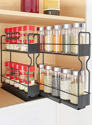Spice Rack 2 Packs - Durable Pull Out Spice Racks for Kitchen Cabinet, Easy-to-Install Spice Cabinet Organizers, 13.2cm Wx26.7cm Dx25.6cm H Slide Out Spice Racks