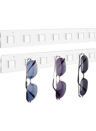 NALACAL Acrylic Wall Mounted Sunglasses Organizer, 2 Pack Eyeglass Holder Stand Display for Multiple Glasses, Space-Saving Sunglasses Storage Rack for Home, Office, Living Room, and Bathroom
