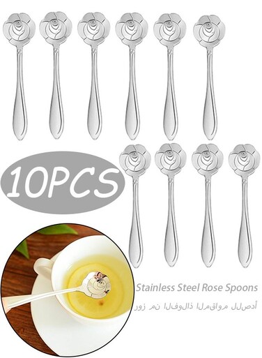Pieces Stainless Steel Rose Flower Spoon Set Food Grade Tableware for Coffee Dessert Tea Ideal for Home Dining Eid Gathering Cafe Bar Party Wedding Kitchen Table Decoration,Silver