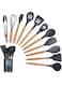 PESCADOR 12PCS Kitchen Utensil Set Silicone Cooking Utensils Kit Spatula Heat Resistant Wooden Spoons Gadgets Tool for Non-Stick Cookware Black