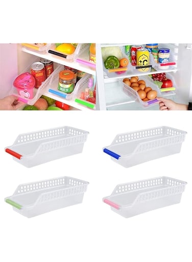SYOSI Refrigerator Storage Organizer Bins, Fridge Storage Containers for Fruits and Vegetables, Kitchen Basket Rack with Handles, Food Storage Tray, 4 Pack Assorted Colors