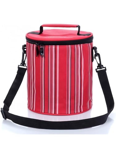 Rubik Lunch Bag with Hand and Shoulder Strap, Insulated Round Thermal Cool Warm Food Storage Tote Bag for Kids Adult Men Women, Office Travel Picnic Cooler Box (Red)