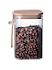 AKDC Square Glass Storage Jar with Wood Lids and Spoon 1000ml Airtight Sealed Clear Borosilicate Canister Kitchen Food Storage Containers for Coffee Beans Tea Nuts[1 piece](1000, Rectangular, 1, 5810)
