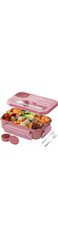 YumLock Lunch Box Set - 1300ml Bento Box with 4 Compartments, Utensils, &amp; Sauce Container for Meal Prep &amp; On-the-Go, Pink