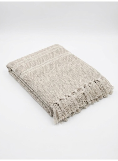130 x 160 cm Natural Beige Tribal Cotton Throw Blanket for Couch and Sofa with Boho Fringe Tassels 400GSM Decorative Woven Bed Runner