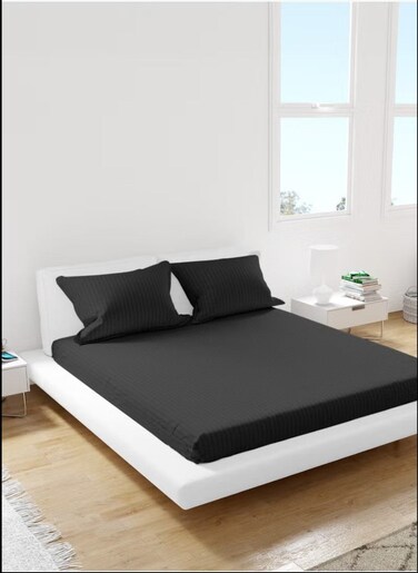 Black Striped Queen Bed Sheet Sets Cotton 3 Piece Set Deep Pocket 180x200+25cm