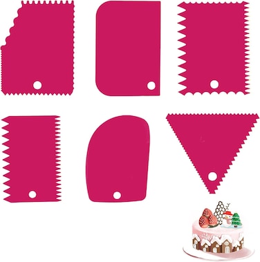 NiCoLa 6PCS Cake Scraper Set - Red Cake Smoothing Tools for Decorating