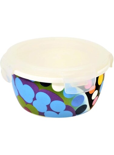 French Bull,Bindi,Porcelain storage Bowl, 550 ml,with lid, printed porcelain with modern colors,Airtight,food safe,microwave safe,dishwasher safe,easy to clean,suitable for kitchen.