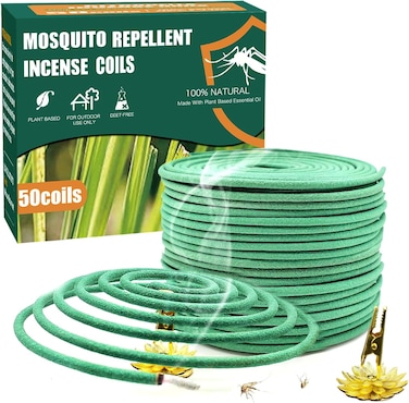 50 Coils Mosquito Repellent Citronella Incense Coil with Holder,Natural Citronella Oil Lemongrass Oil,Suitable for Outdoor Camping,Patio,Hiking and Indoor Use,could Last 5 Hours per Coil