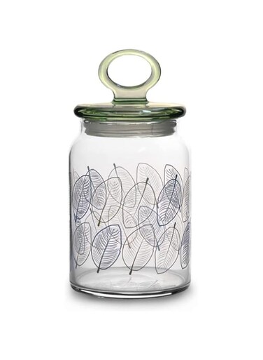 PAŞABAH&Ccedil;E Glass Jar With Leaves Print And Lid - 860ml