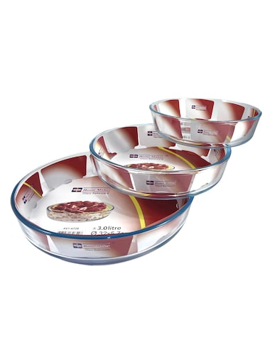 3-Piece Round Glass Baking Dish Set &acirc;&euro;&ldquo; 3L + 2.1L + 1.5L &acirc;&euro;&ldquo; Heat-Resistant Clear Oven Dishes