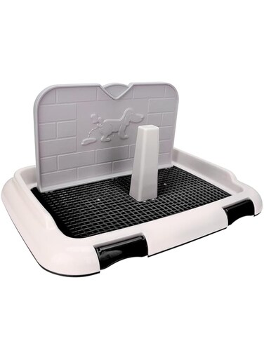 DAUB Dog Toilet, Dog Litter Box Training Tray with Pee Baffle, Keep Paws Dry and Floors, Reusable Indoor Outdoor Dog Potty Tray with Removable Post for Small Dogs or Puppies Training (Black)