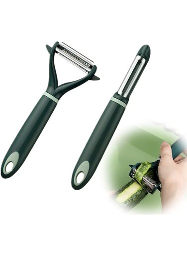 MAKINGTEC Peeler, Fruit and Vegetable Grater Portable Kitchen Gadgets Fruit Peeler 2-piece Set Stainless Steel Double-sided Serrated Shredding Tools for a Variety of Fruits and Vegetables (green)