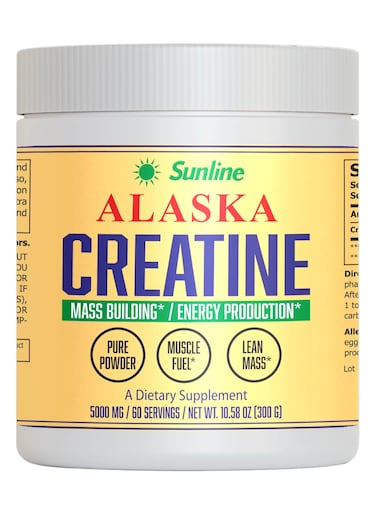كرياتين مونوهيدرات 5000 مجم من SUNLINE ALASKA - 60 حصة - مسحوق نقي لتغذية العضلات والكتلة الخالية من الدهون