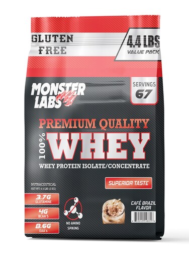 Monster Labs 100% Whey Protein Powder Primary Source Isolate, 23 Grams Of Protein For Muscle Support And Recovery - Caf&eacute; Brazil, 4.4 Lbs, 67 Servings