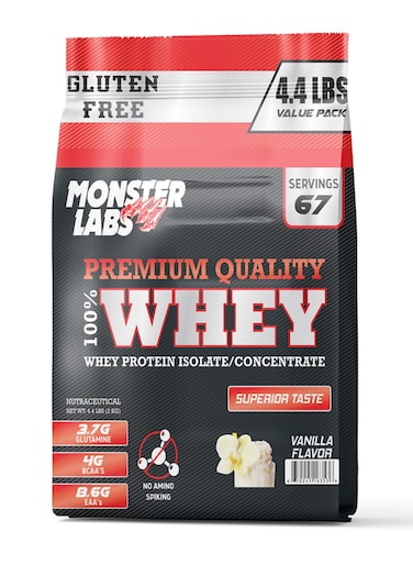 Monster Labs 100% Whey Protein Powder Primary Source Isolate, 23 Grams Of Protein For Muscle Support And Recovery - Vanilla, 4.4 Lbs, 67 Servings