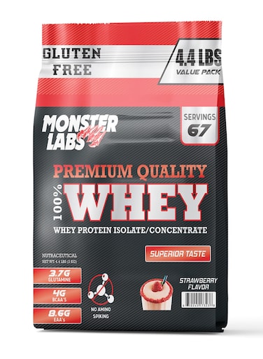 Monster Labs 100% Whey Protein Powder Primary Source Isolate, 23 Grams Of Protein For Muscle Support And Recovery - Strawberry, 4.4 Lbs, 67 Servings