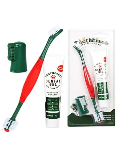 KASTWAVE Pet Dental Care Kit, 3pcs Enzymatic Toothpaste Kit with 360&deg;Double-Ended Toothbrush &amp; Finger Brushes, Easy Solution for Pet Fresh Breath, Clean Teeth, Control Plaque &amp; Tartar