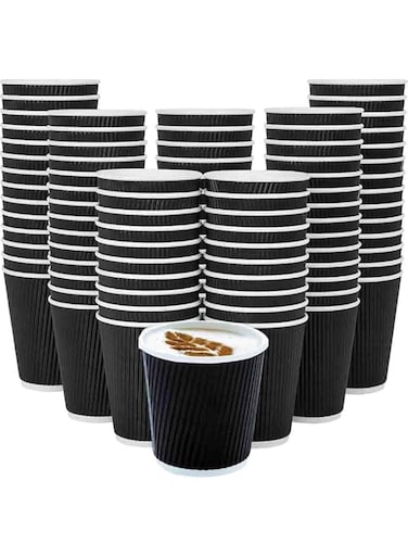Espresso Cup [100 pcs] Double Paper Heat resist Qahwa Disposable 4 oz insulated ripple Cup For Office &amp; Home Black Cup perfect for Events, parties and special occasions, espresso, Arabic coffee