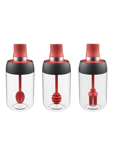 3-Piece Transparent Glass Condiments Jar Multicolour