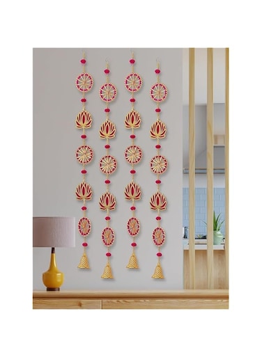 ZIG ZAG Pack of 4 Handmade Lotus Wall &amp; Door Hangings with Bell &ndash;, Ideal for Home, Diwali, Pooja, Wedding &amp; Festival Decor (36 Inches, Pink)