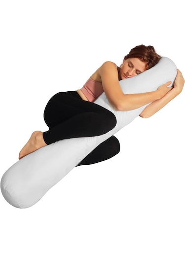 Long Pillow, Sleeping Pillow, Round Body Pillow, 21 Cm x 122 Cm, Can Be Used As Sofa Backrest, Bedside Cushion, Pregnancy Pillow, White