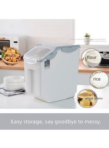 15KG Rice Storage Container with Wheels &acirc;&euro;&ldquo; Sealed Moistureproof Plastic Grain &amp; Food Box