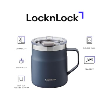 LocknLock Metro Mug 355ml Navy &ndash; Double-Wall Insulated Stainless Steel Mug with Spill-Resistant Lid