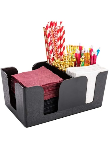 Restaurantware RWT0484 Plastic Condiment Caddy Napkin Holder - 6 Compartments, Pebbled - 9 1/2" x 5 3/4" x 4 1/4" - 1ct Box - Bar Lux - Restaurantware