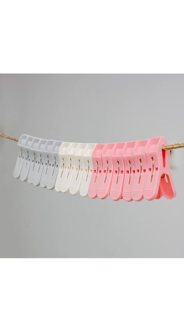 Delcasa 16 Pcs Cloth Clip, Plastic And Iron, Dc2006 Laundry Clothes Pins Clips With Springs, 3 Colors Clothes Drying Line Pegs For Kitchen Outdoor Trip, Air-Drying Clothing Pin Set