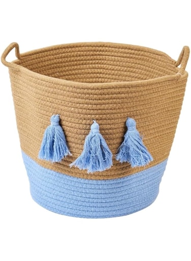 Homesmiths Cotton Rope Basket Upper Mouth Natural &amp; Blue Dia30 x H30 cm