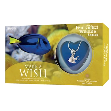 Global Journey Blue Tang Pearl Giftset &ndash; Real Oyster with Surprise Pearl &amp; Wildlife Pendant Necklace, Eco-Chic Ocean-Themed Gift for Women &amp; Girls