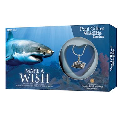 Global Journey Shark Pearl Giftset &ndash; Real Oyster with Surprise Pearl &amp; Shark-Themed Pendant Necklace, Ocean-Inspired Gift Jewelry for Women &amp; Kids