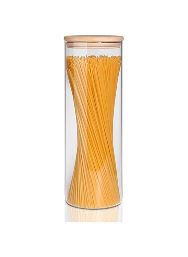 ComSaf Glass Spaghetti Pasta Storage Container with Lids 74oz, Tall Clear Airtight Food Storage Jar with Bamboo Cover Kitchen Pantry Storage Container for Noodles Flour Cereal Coffee Beans