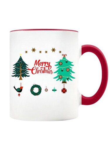 Merry Christmas Design Printed Ceramic Coffee Mug Suitable Gift for Christmas   Christmas Theme  Christmas Decor   Gifts for Friends  Gift for Employees (Two Tone Red Mug, Design 2)