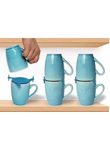 ELYPRO Coffee Mug Organizers and Storage, Kitchen Cabinet Shelf Organizer - Cupboard and Pantry Organization, Expandable Stackable Gadget for Tea Cup and Coffee Mugs, Save Space, Organize (Blue)