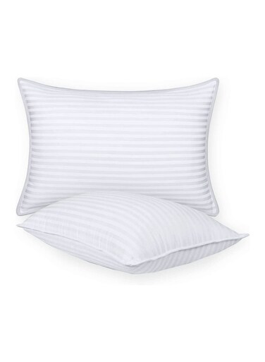 SET OF 2 WHITE COTTON STRIPE HOTEL QUALITY PILLOW